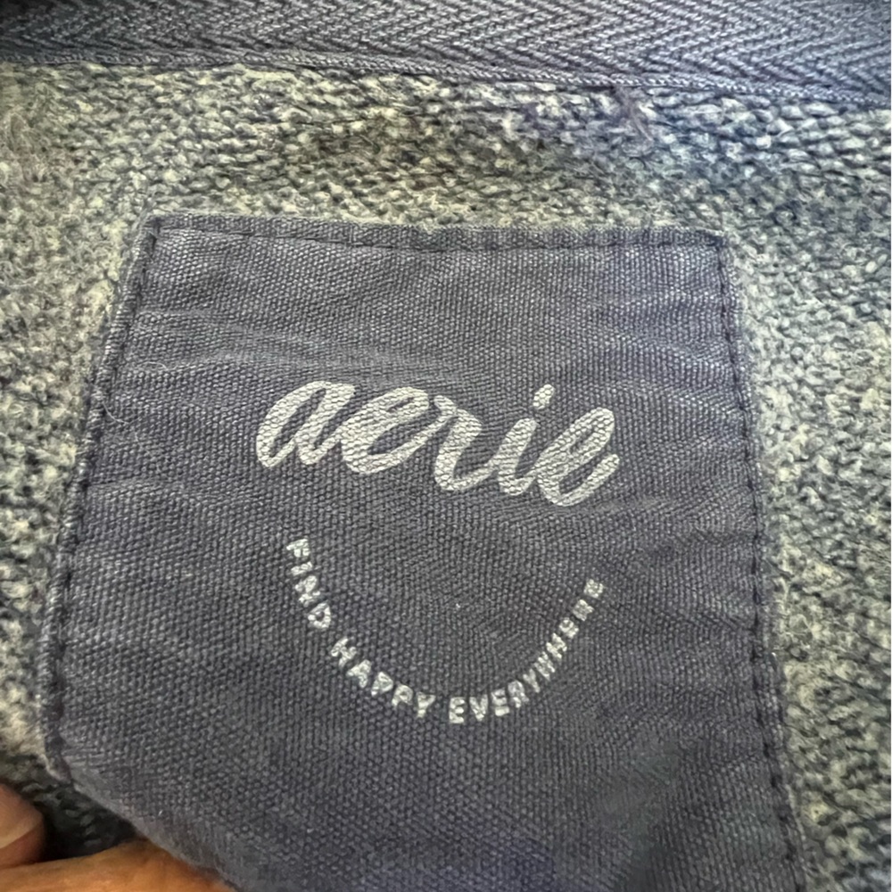Aerie “Checked Out” Graphic Sweatshirt Oversized Boyfriend Blue Cozy Crewneck L - Picture 3 of 5